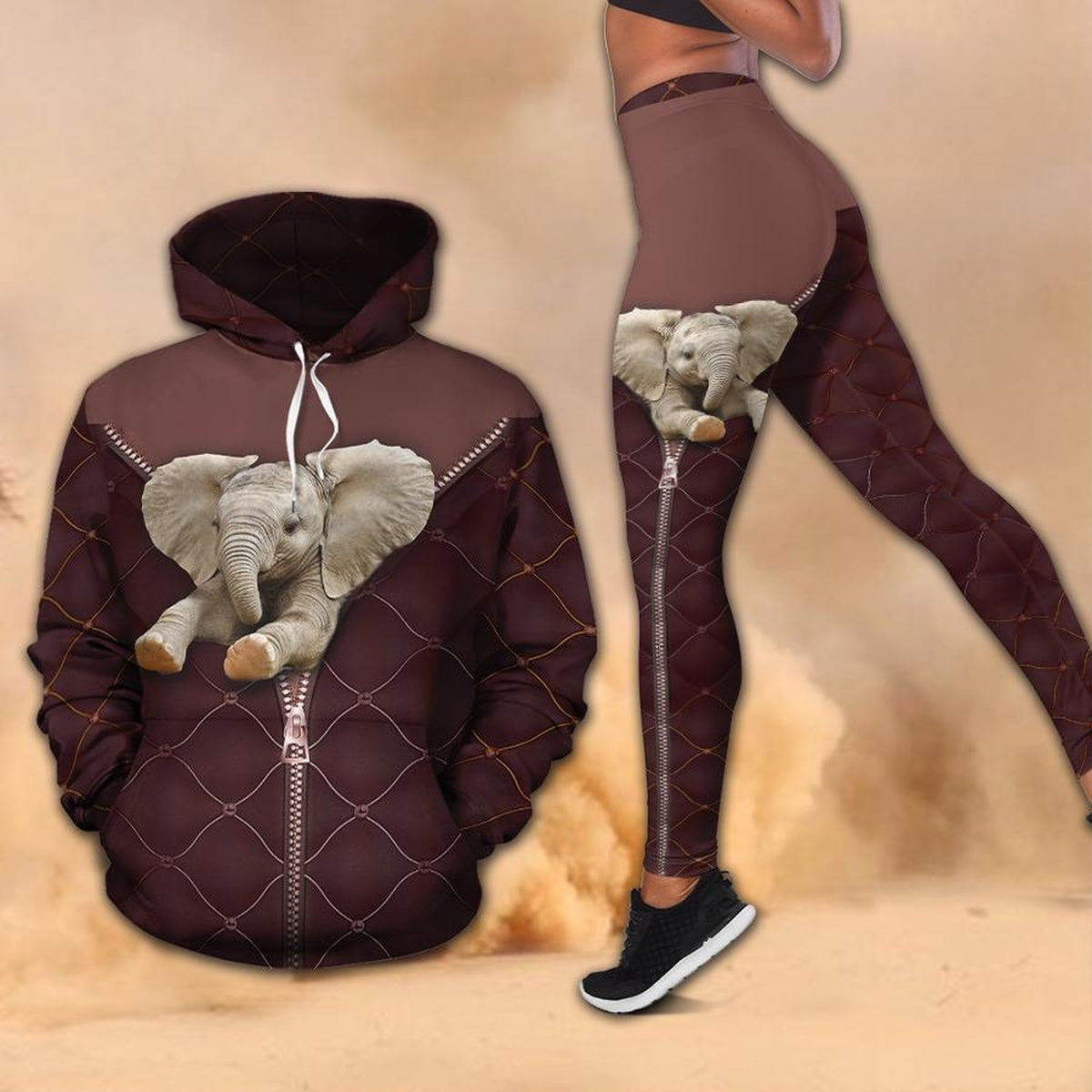 Elephant Zip Purple  Legging Hoodie , Elephant Legging Hoodie