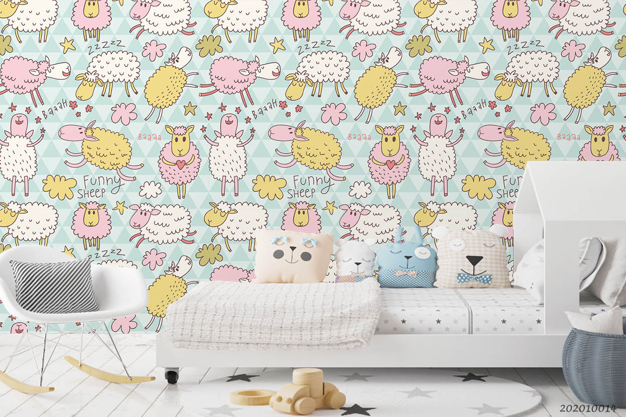 3D Cartoon Cute Animal Sheep Pattern Wall Mural Wallpaper Wj 5019