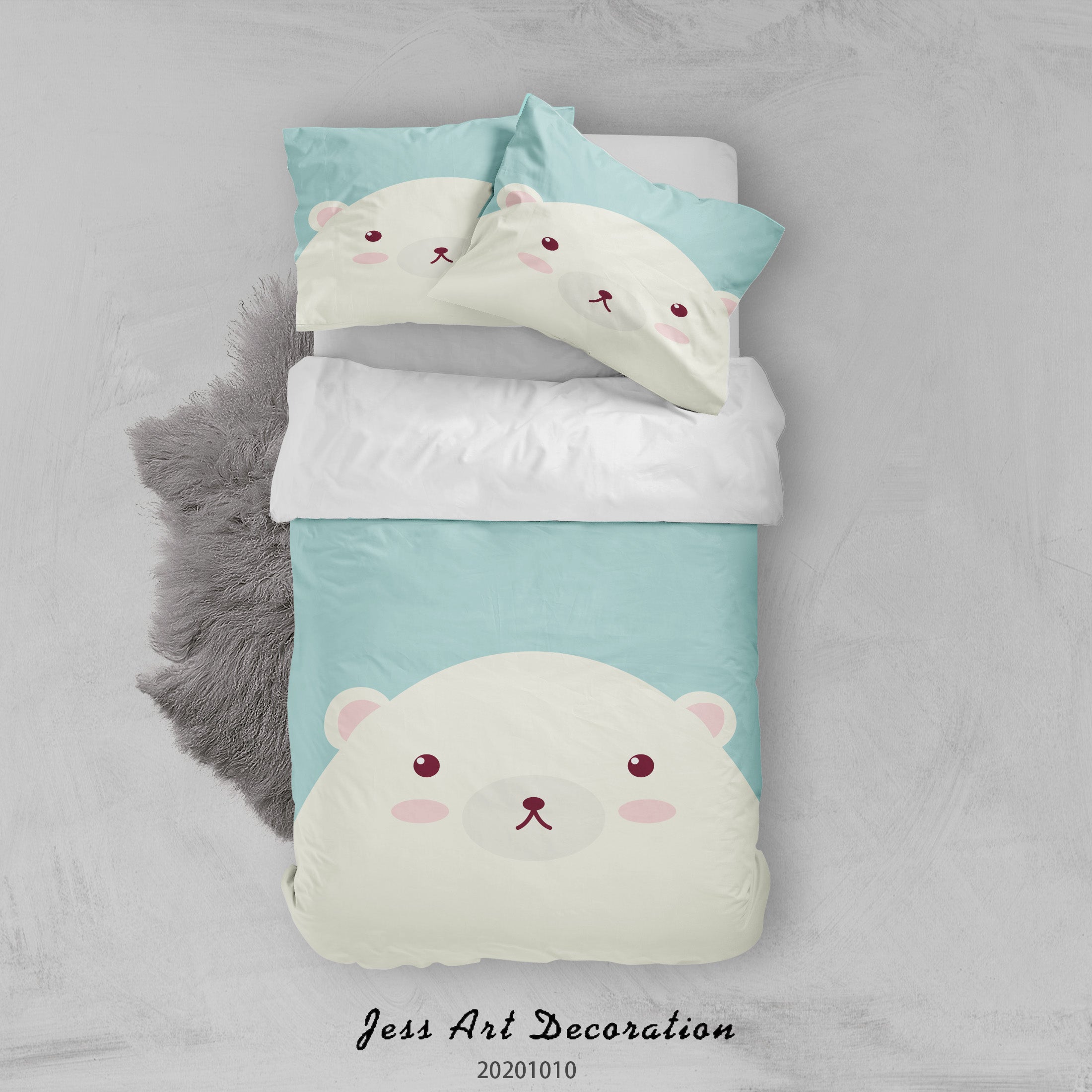 3D Cartoon Cute Animal Polar Bear Quilt Cover Set Bedding Set Duvet Cover Pillowcases Wj 9527