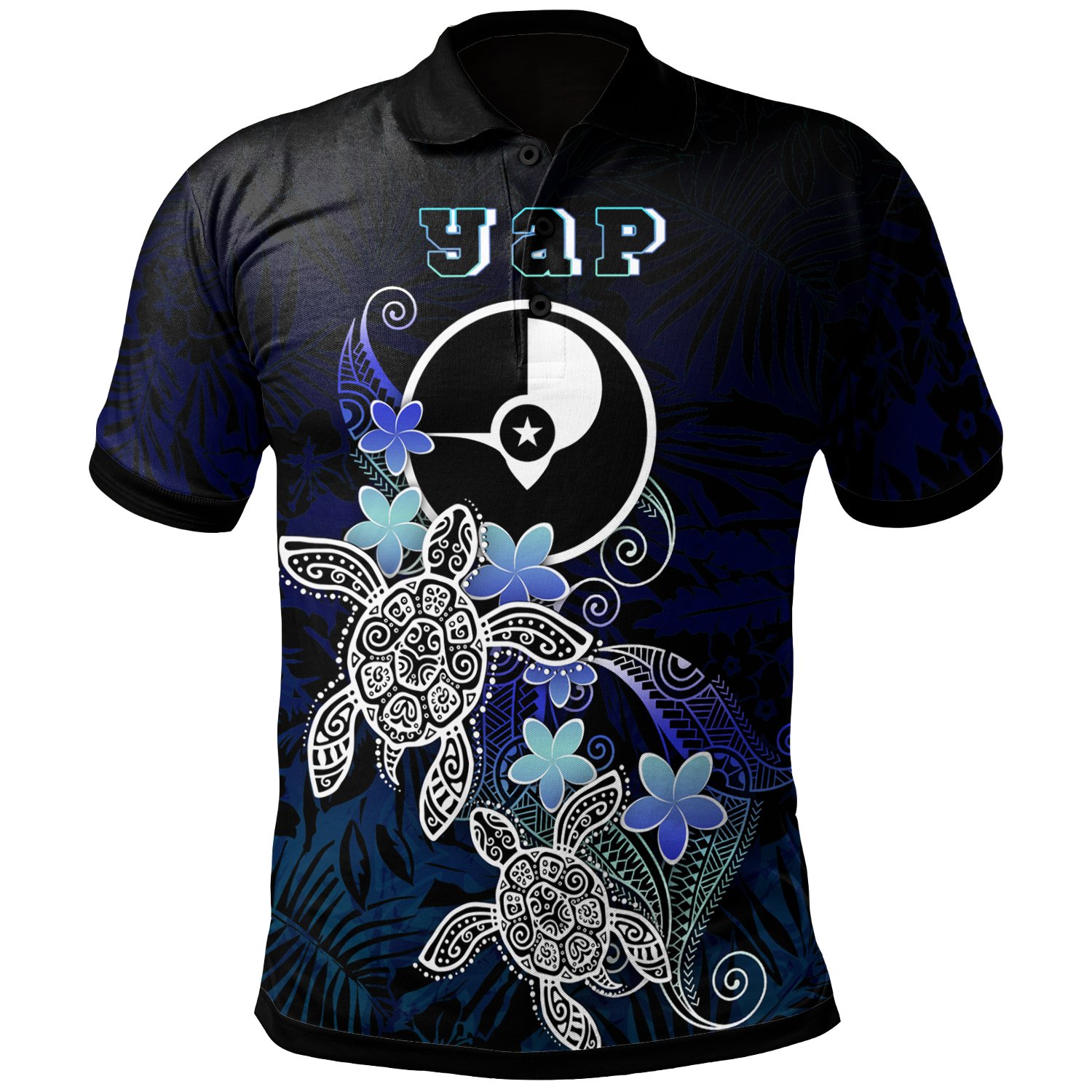Yap Polynesian Polo Shirt – Blue Turtle Couple – BN22