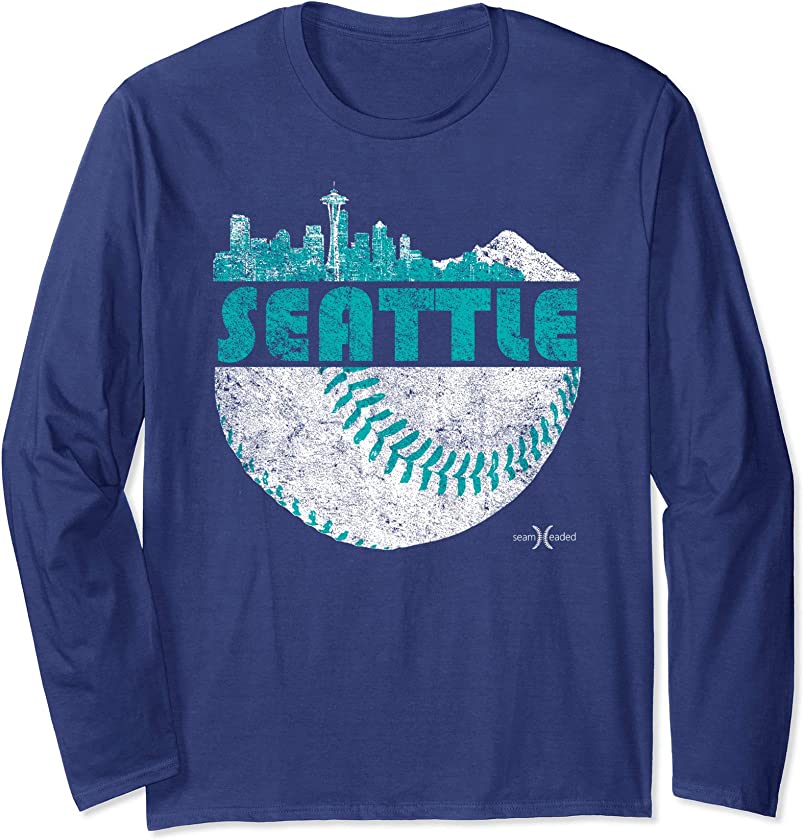 Vintage Seattle Baseball Skyline Long Sleeve T-Shirt