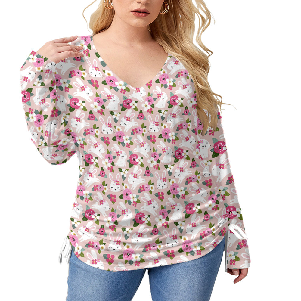 Cute Rabbit V-Neck Plus Size T-Shirt