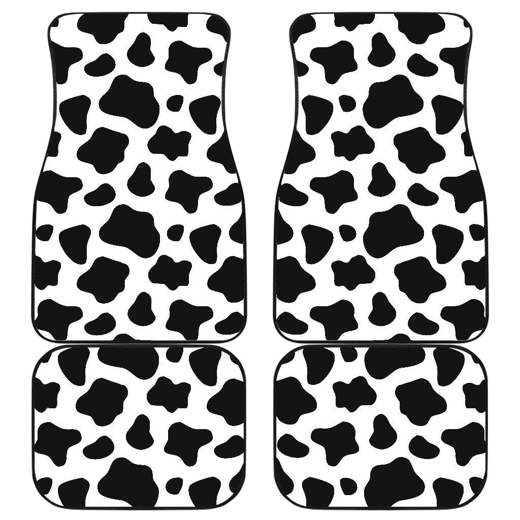 Black And White Cow Print Front And Back Car Floor Mats, Front Car Mat