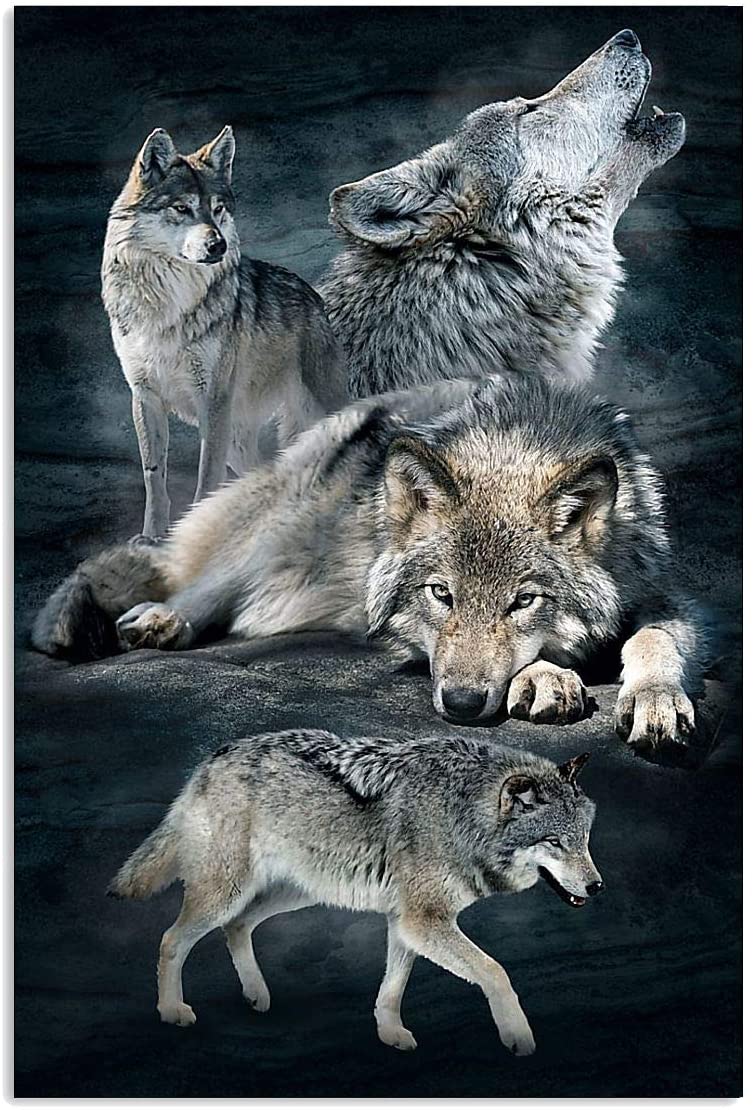 Wolf Canvas Wall Art 4 Wolfs With Different Emotions Abstract Wall Art For Living Room Home Decor Painting Vintage Motivational Poster