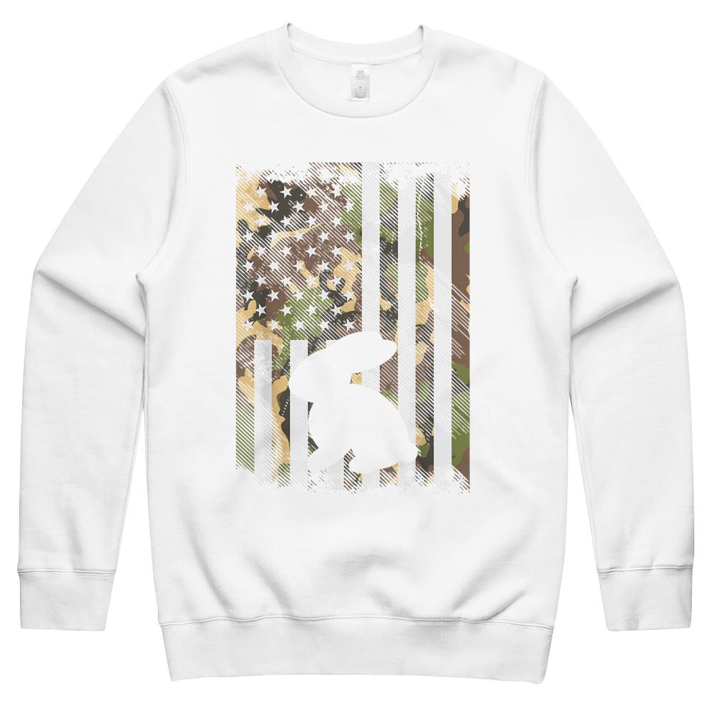 Camo American Flag Easter Bunny Rabbit Vintage Patriotic Crewneck Sweatshirt