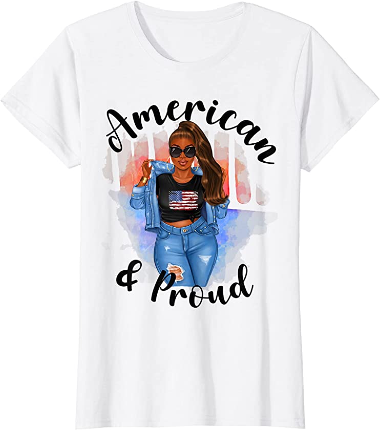 Womens Fourth July Independence Black Girl Woman Natural Hair Afro T-Shirt