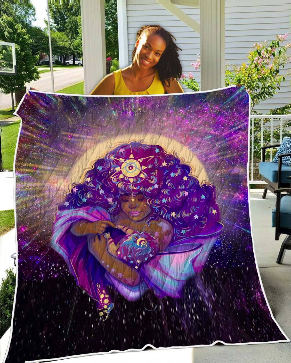 African American Women Art Quilt Blanket – Beauty Mother And Baby Galaxy Quilt Blanket