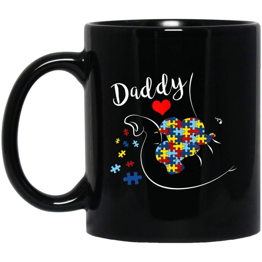 Mens Daddy Elephant Autism Awareness Daddy Autism Gift 11oz 15oz Black Mug Idea 2nd April Puzzle Ribbon Support Autism Dad Mom Kids Autistic