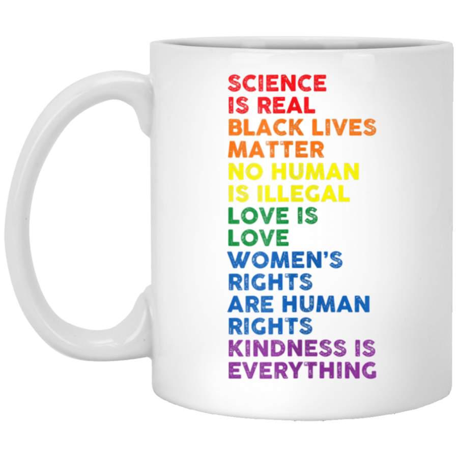 Womens Distressed Science Is Real Black Lives Matter LGBT Pride White Mugs