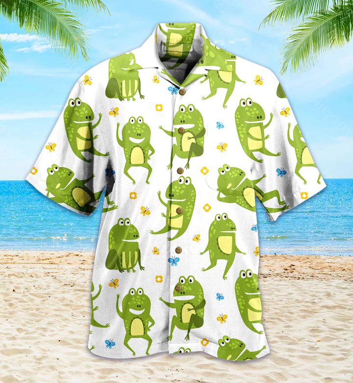 Green Funny Frog White Hawaii Shirt Ha97783