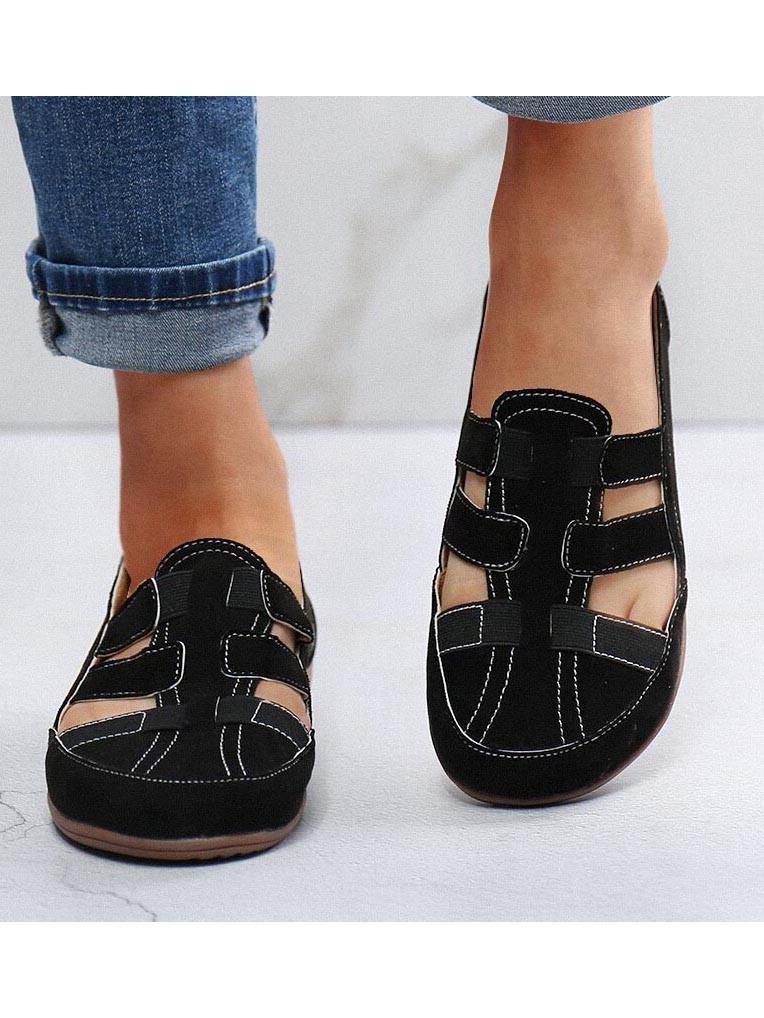 Women’S Flat Bottom Sewing Elastic Belt Hollow Single Shoes