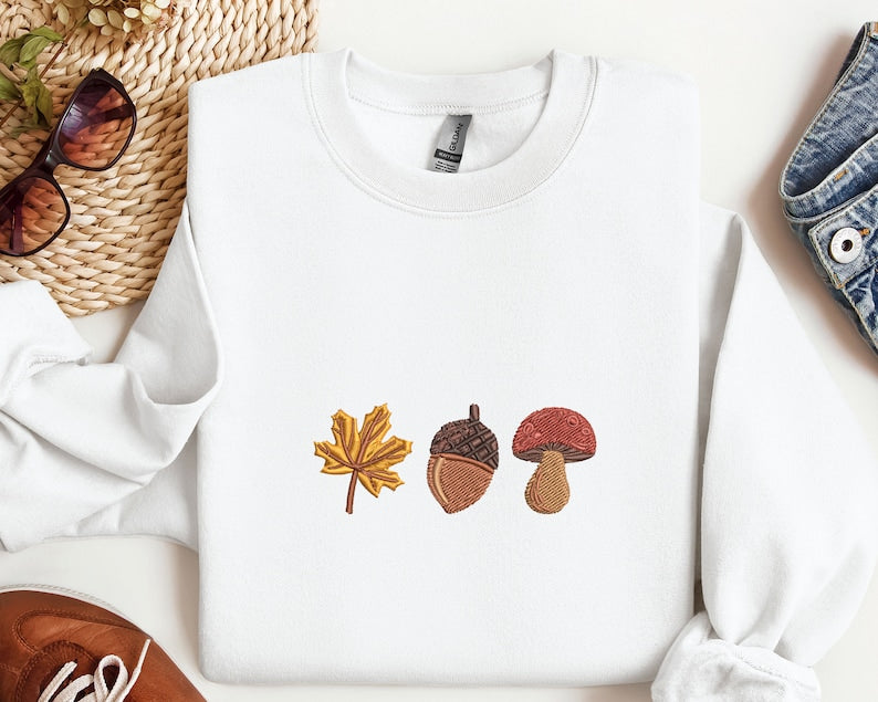 Autumn Vibes Embroidered Sweatshirt 2D Crewneck Sweatshirt All Over Print Sweatshirt For Women Sweatshirt For Men Sws3085