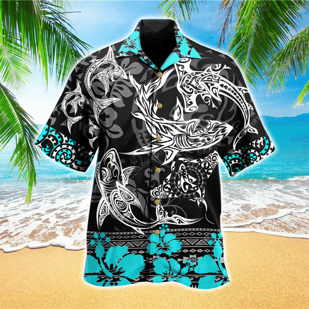 Waybackapparel Shark Polinesian Perfect Gift Ideas For Shark Lover 3D Hawaiian Shirt