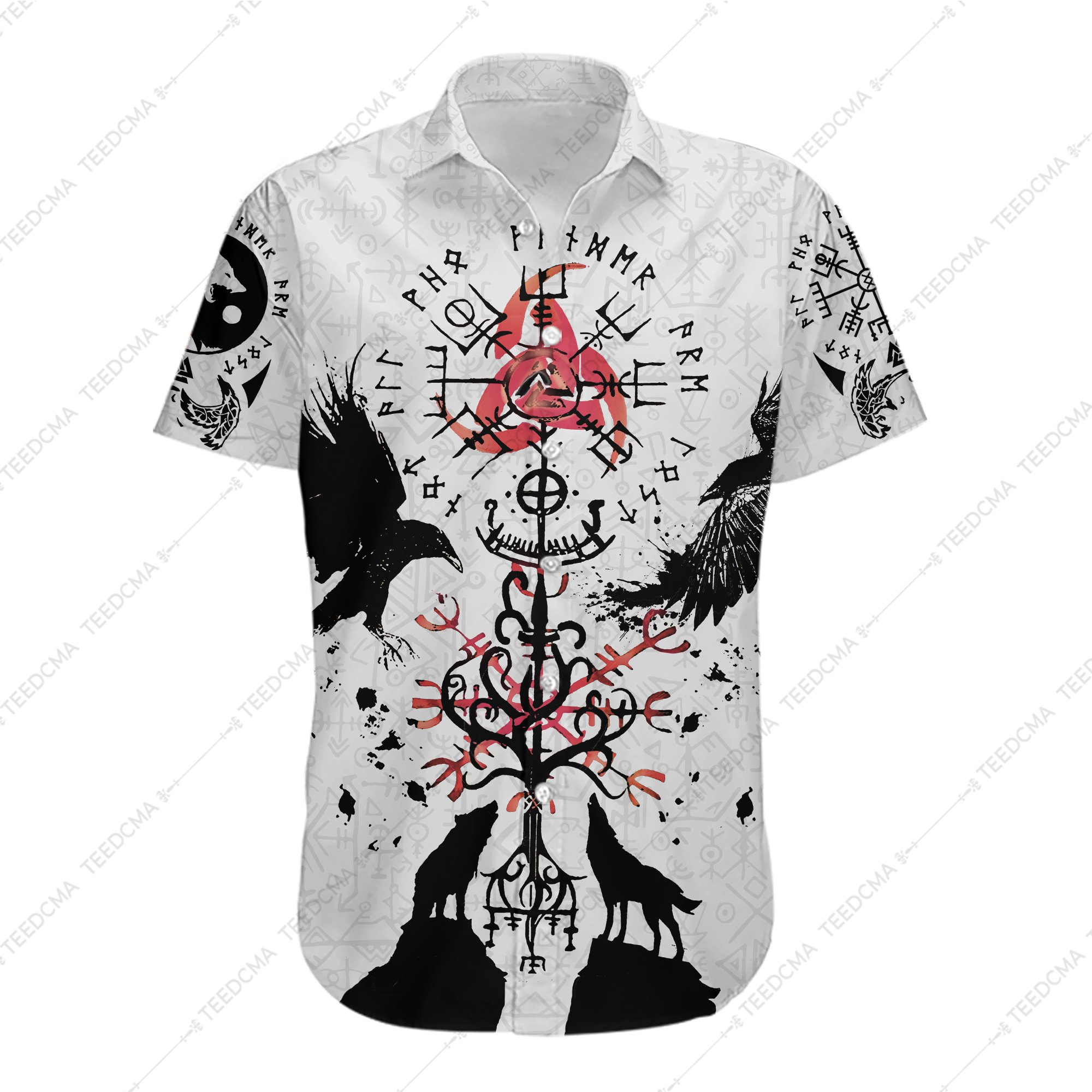 Vegvisir Hugin And Munin With Fenrir Yggdrasil Viking Hawaiian Shirt