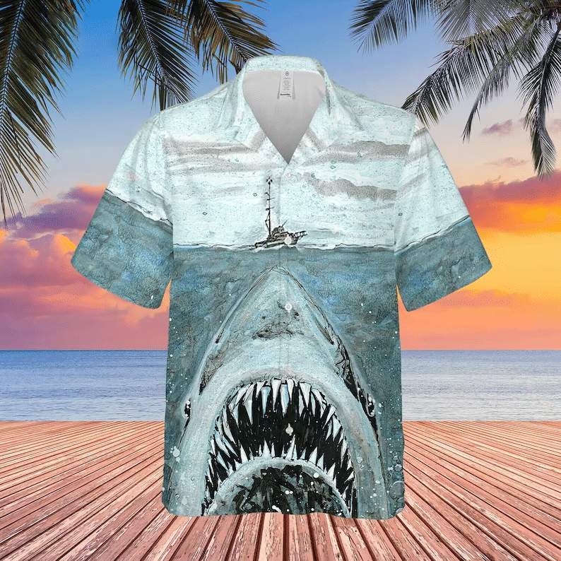 The Great White Shark Jaws All Over Print 3D Hawaiian Shirt