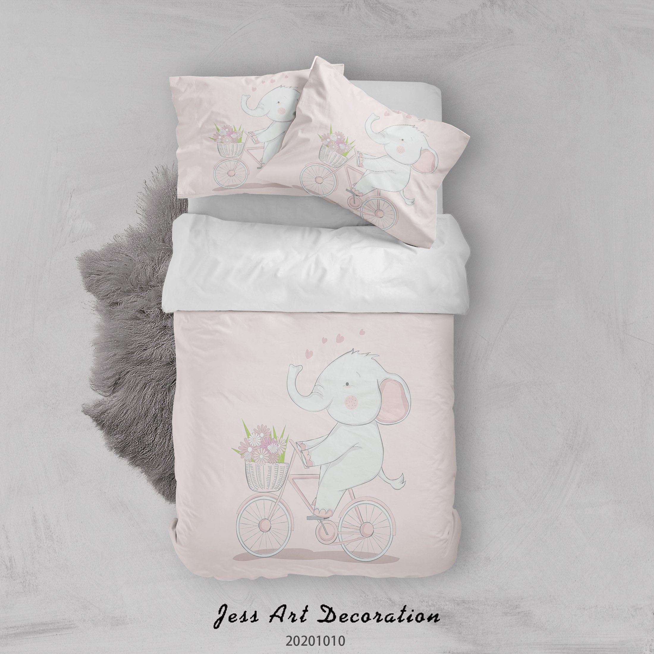 3D Cartoon Cute Animal Elephant Bicycle Star Quilt Cover Set Bedding Set Duvet Cover Pillowcases Wj 9509