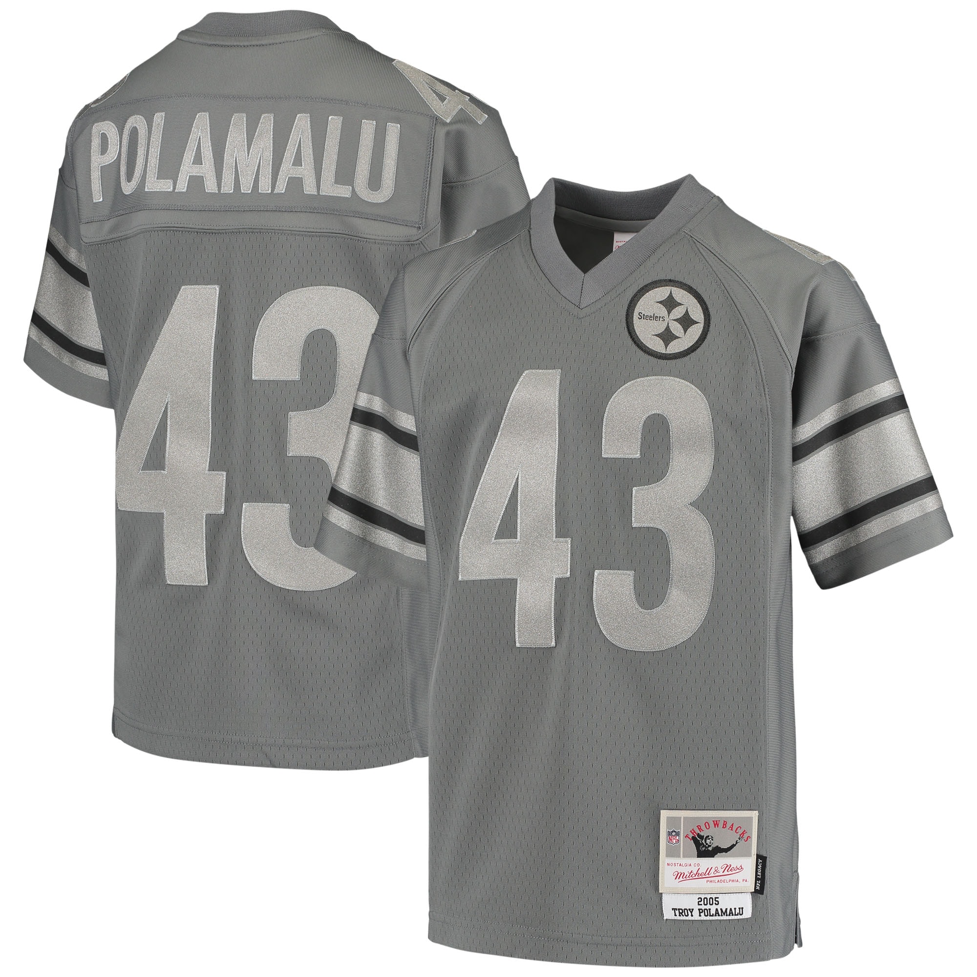 Troy Polamalu Pittsburgh Steelers Mitchell & Ness Youth 2005 Retired Player Metal Replica Jersey – Charcoal