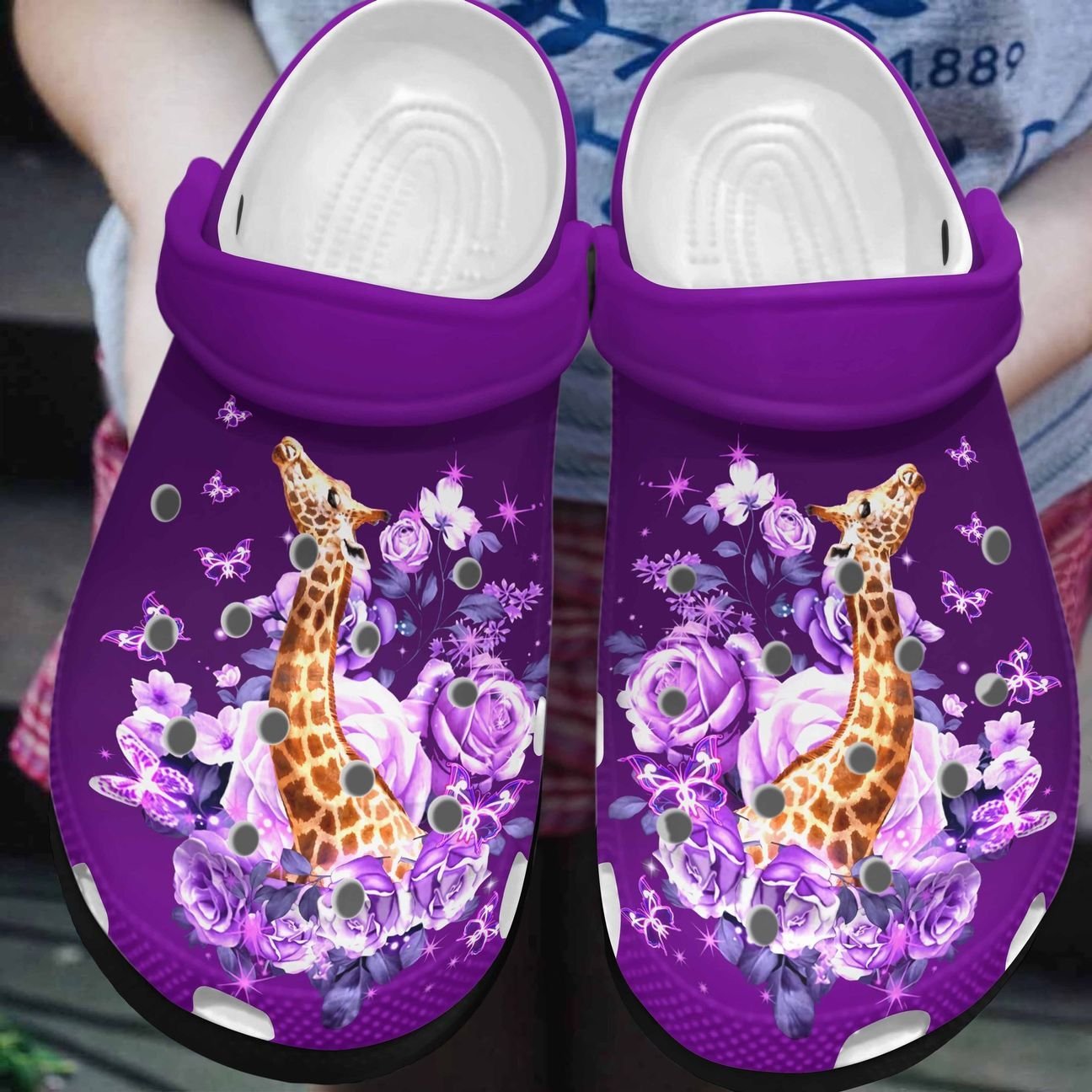 Giraffe Personalized Clog, Custom Name, Text, Color, Number Fashion Style For Women, Men, Kid, Print 3D Purple Lover