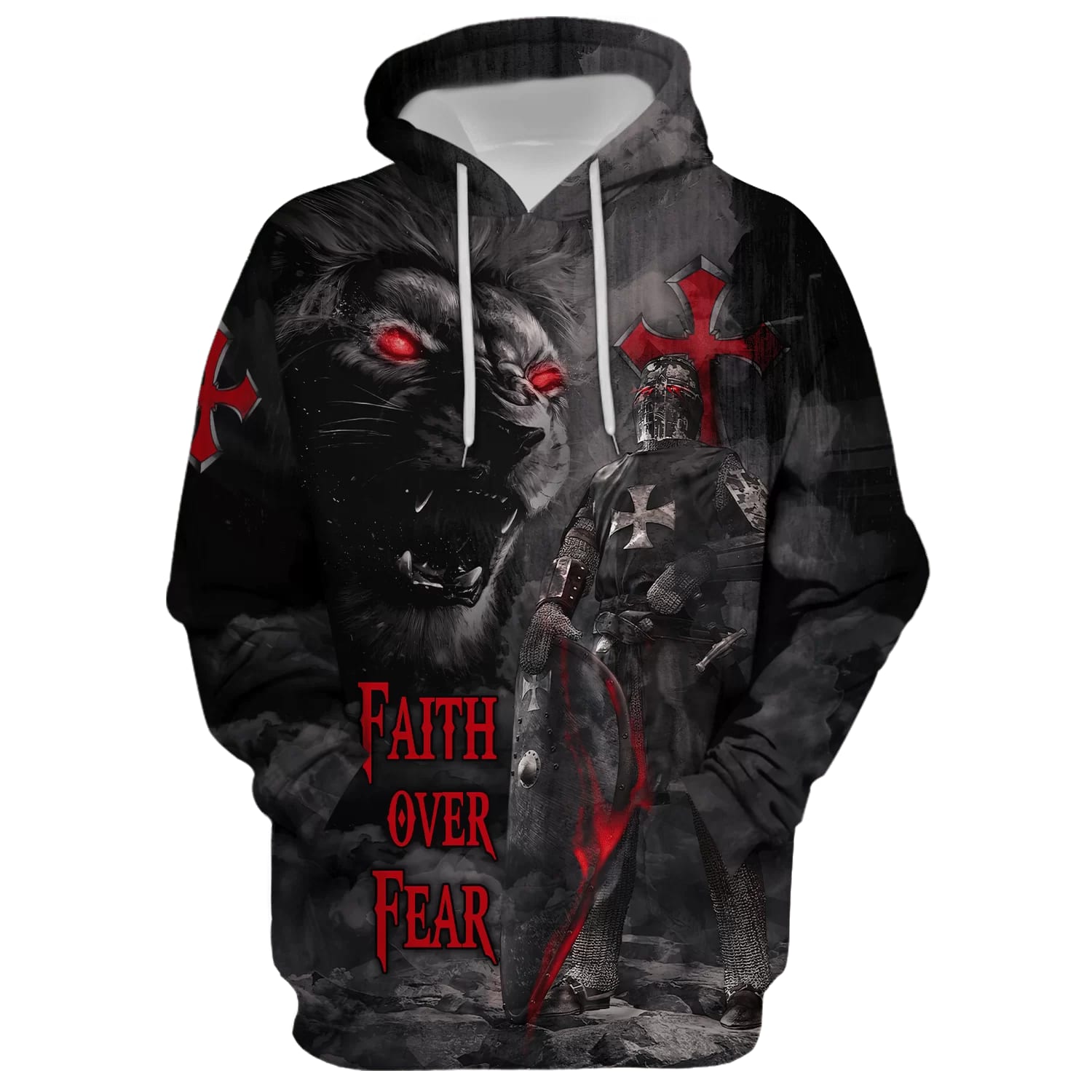 Lion Armor Knight Faith Over Fear Hoodie  Men & Women Christian Hoodie  3D Printed Hoodie