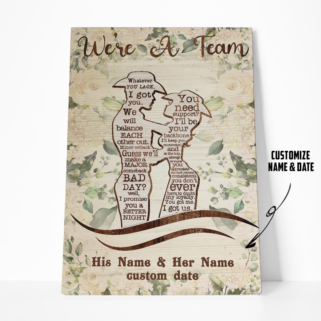 Flowermoonz 3D Cowboy Couple We Are A Team Custom Name Custom Date Canvas