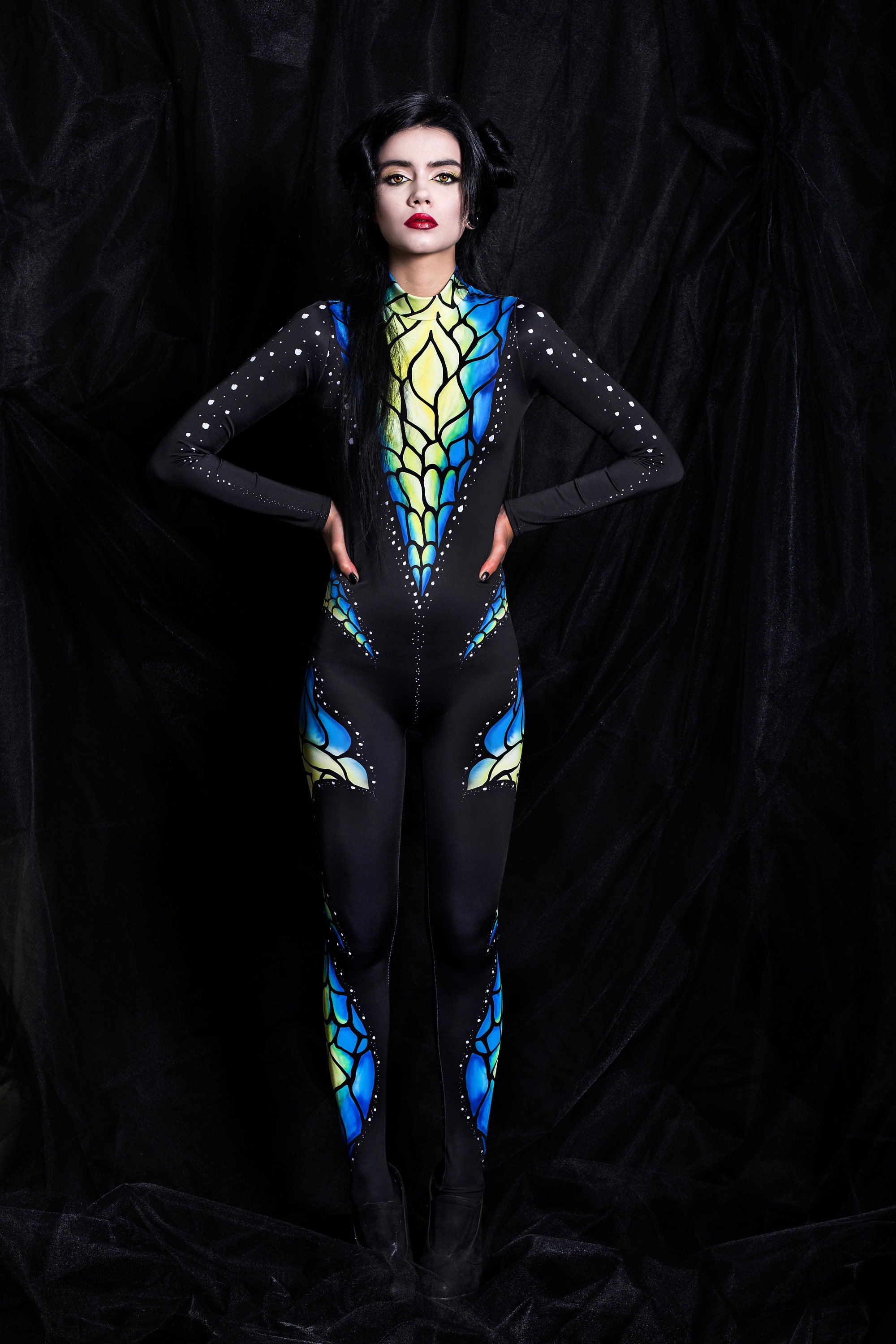 Festival Catsuit, aerial costume, catsuit for women, rave outfit, black spandex catsuit, Halloween vampire costume, psychedelic clothing