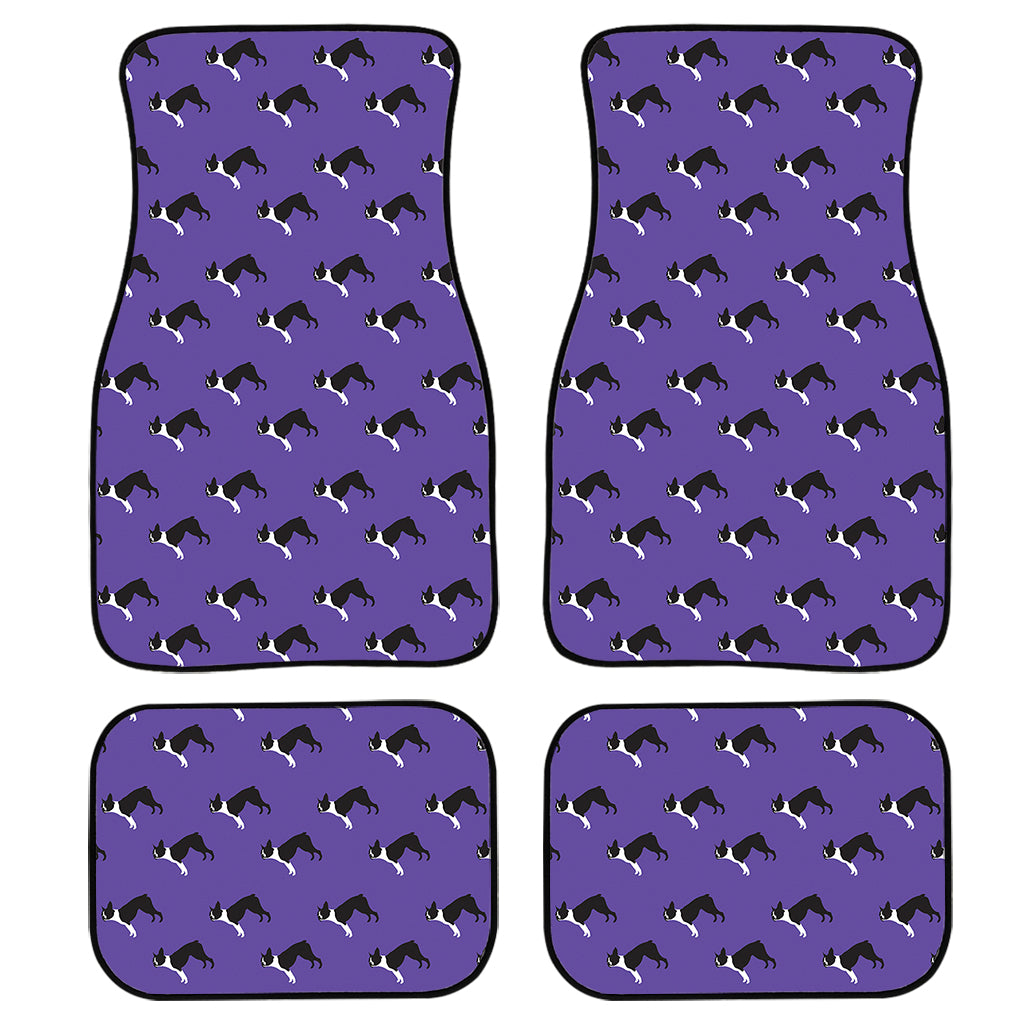 Purple Boston Terrier Pattern Print Front And Back Car Floor Mats, Front Car Mat