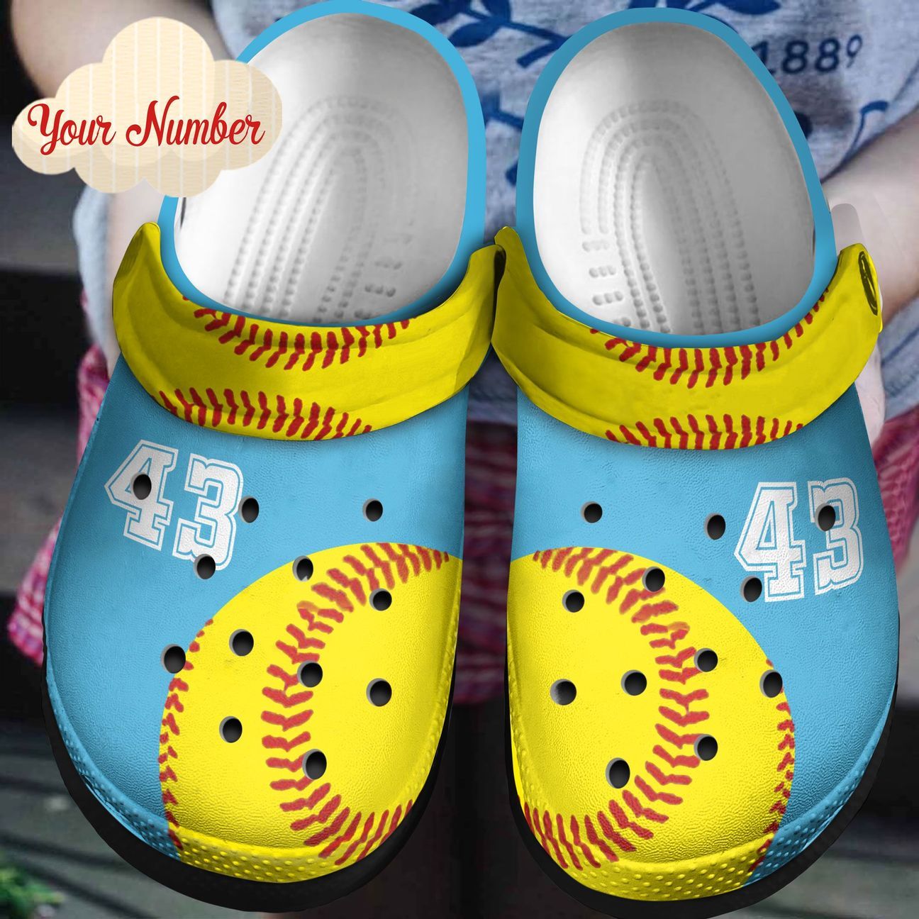 Softball Personalized Clog, Custom Name, Text, Color, Number Fashion Style For Women, Men, Kid, Print 3D Blue Yellow