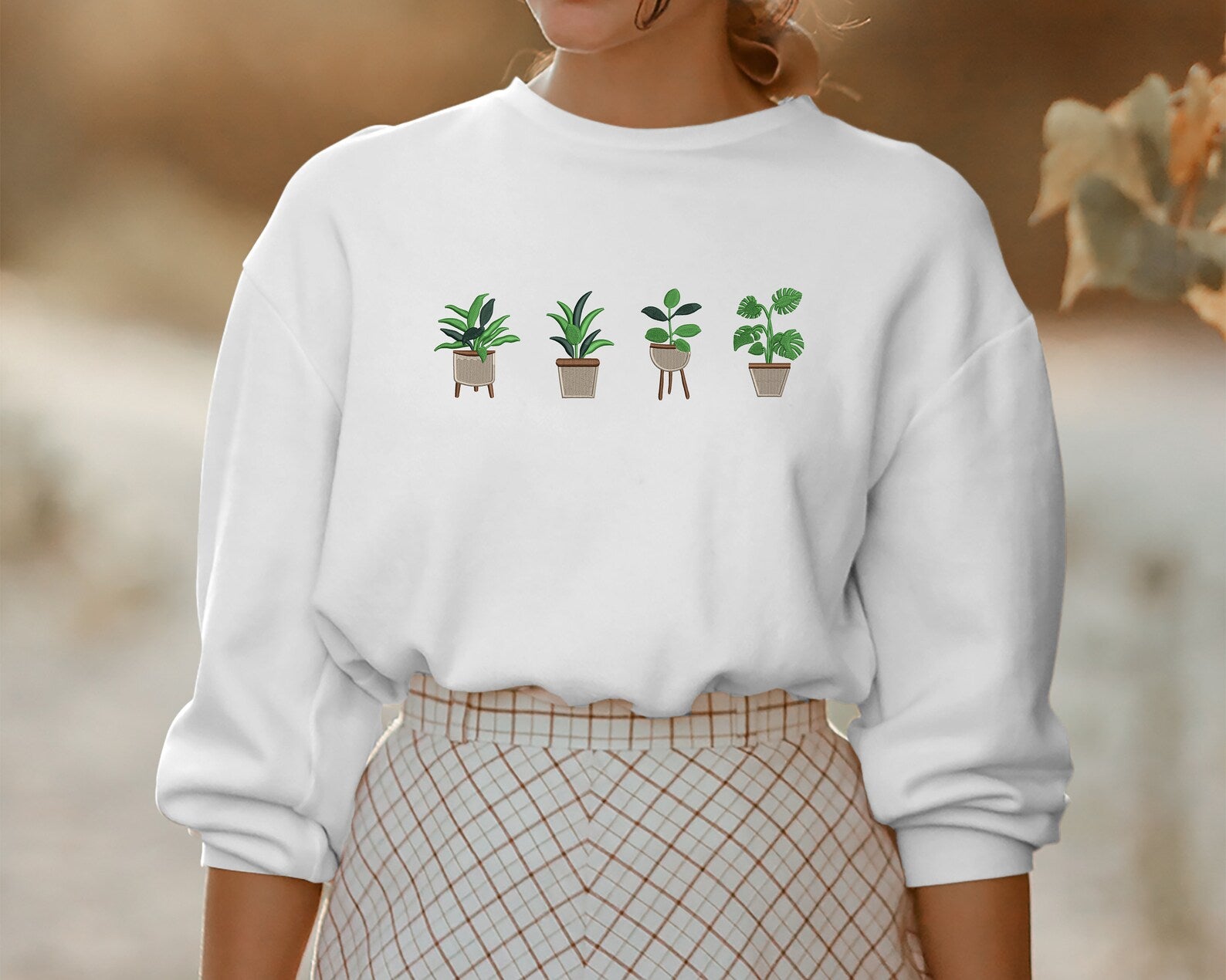 Plant Embroidered Halloween Sweatshirt 2D Crewneck Sweatshirt All Over Print Sweatshirt For Women Sweatshirt For Men Sws3356