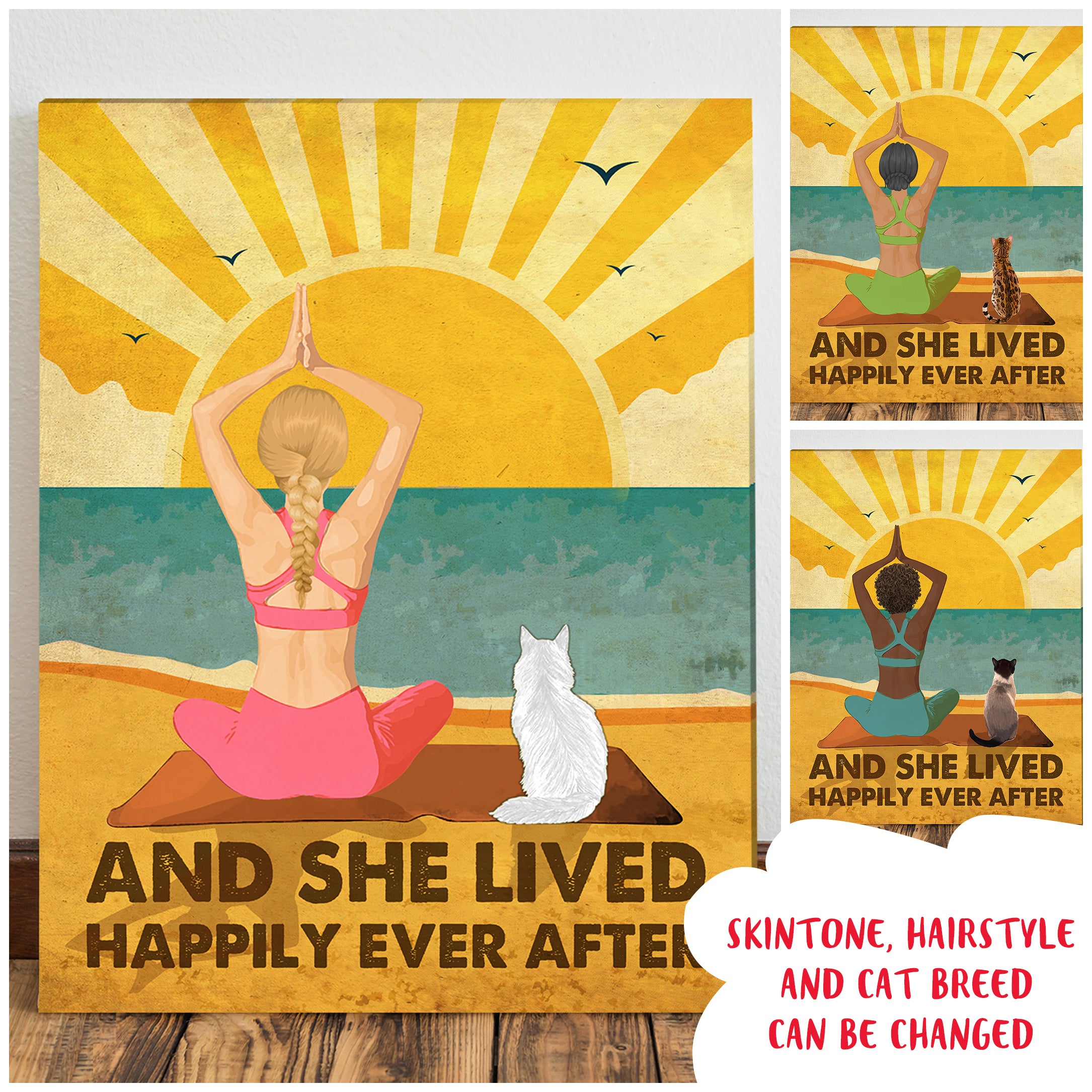 Yoga And Cat – Personalized Custom Canvas – Happily Ever After