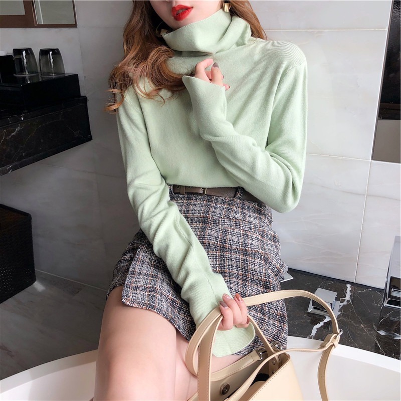 2020 Fashion Korean Turtleneck Sweater Women Autumn and Winter Loose Knitwear Pullover Sweaters Ladies Tops Black Sweaters12317 alx