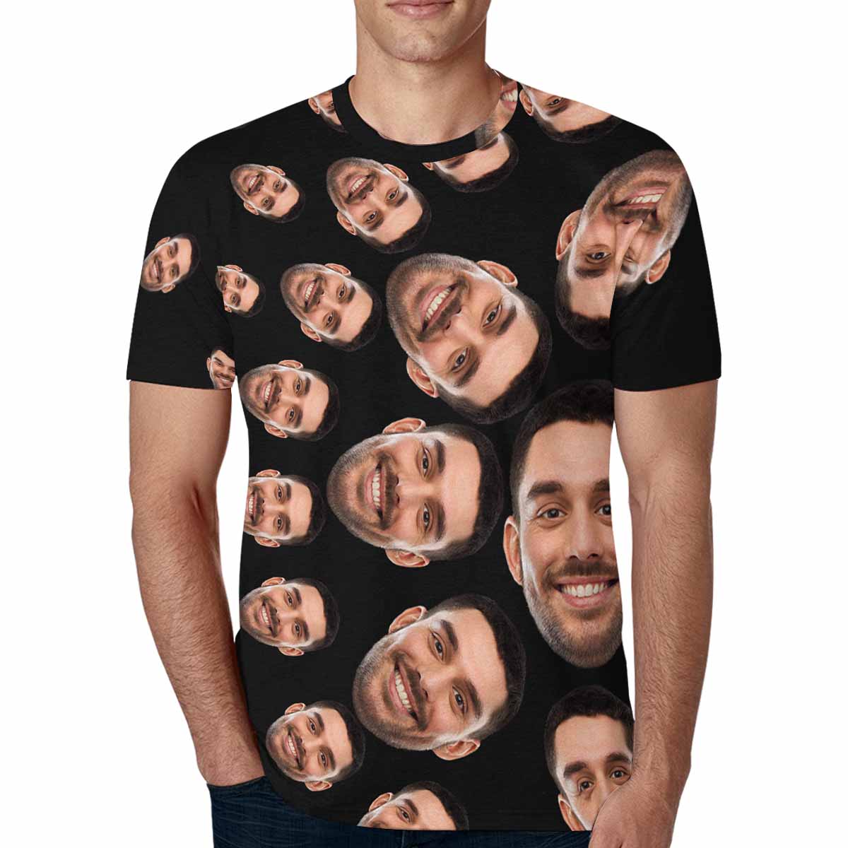 Custom Personalized Face Circle Photo Unique Design Matching Couple All Over Print T Shirts