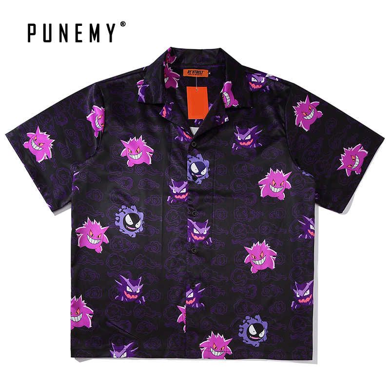 Men Gengar Pokemon Pattern Short Sleeve Hawaiian Shirt