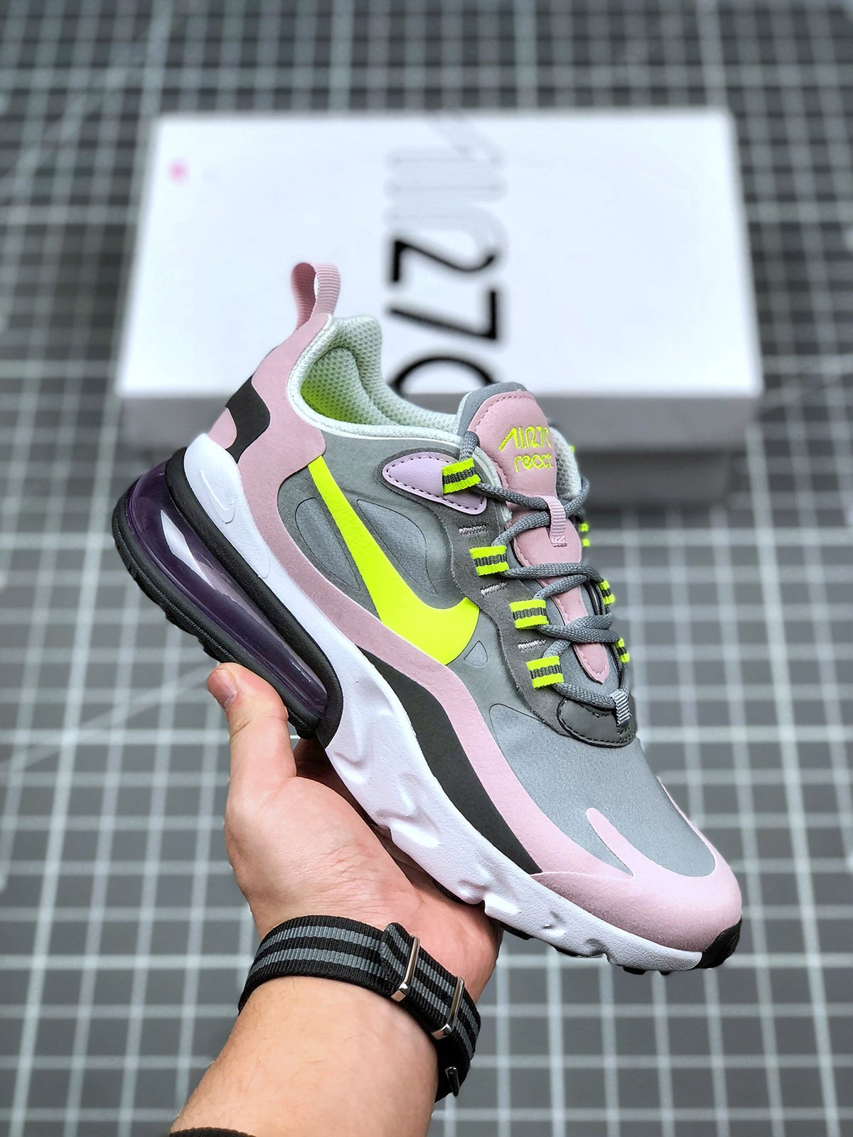 Nike Air Max 270 React GS Particle GreyLemon Venom 5339781