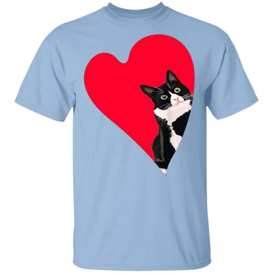 Tuxedo Cat Valentine Heart for Kitten and Animal Lovers T Shirt