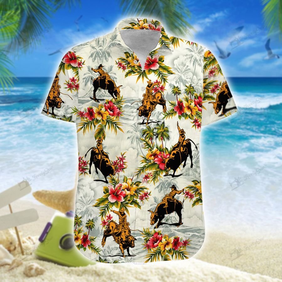 Bull Riding Flowers Hawaiian Shirt Shorts Ha84512