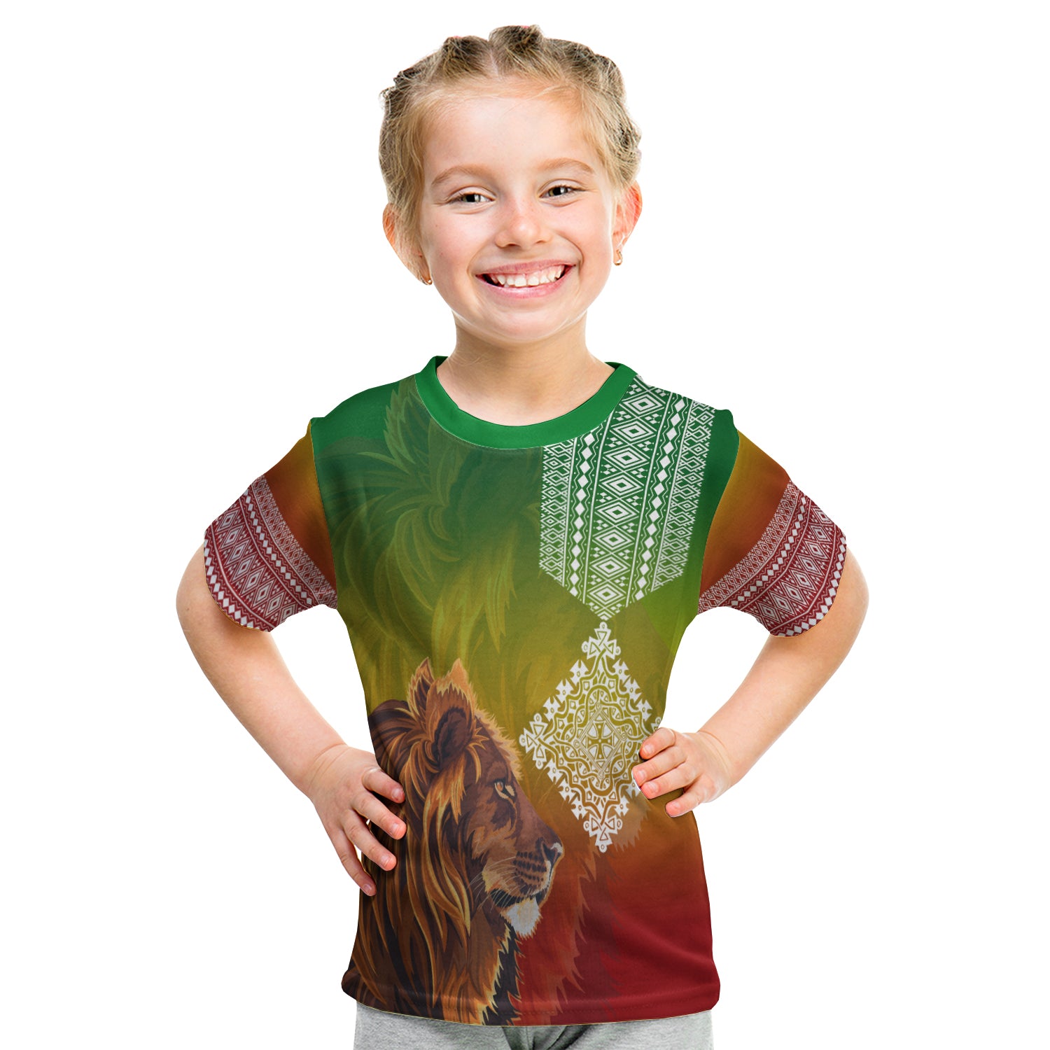 (Custom Personalised) Ethiopia Lion Of Judah Kid T Shirt Ethiopia Flag Gradient Lt7