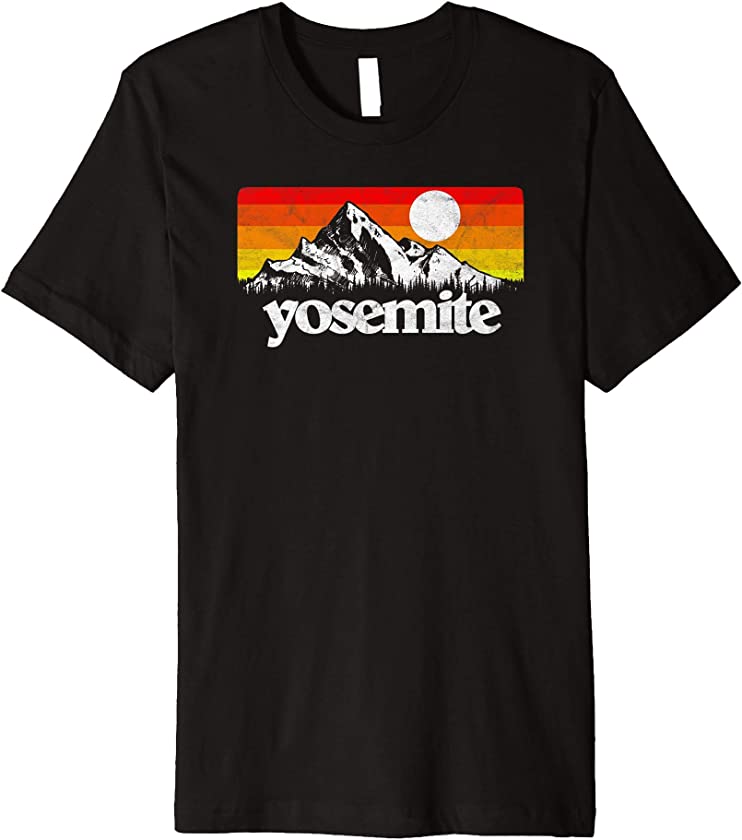 Vintage Yosemite National Park Retro Mountains & Sun Graphic Premium T-Shirt