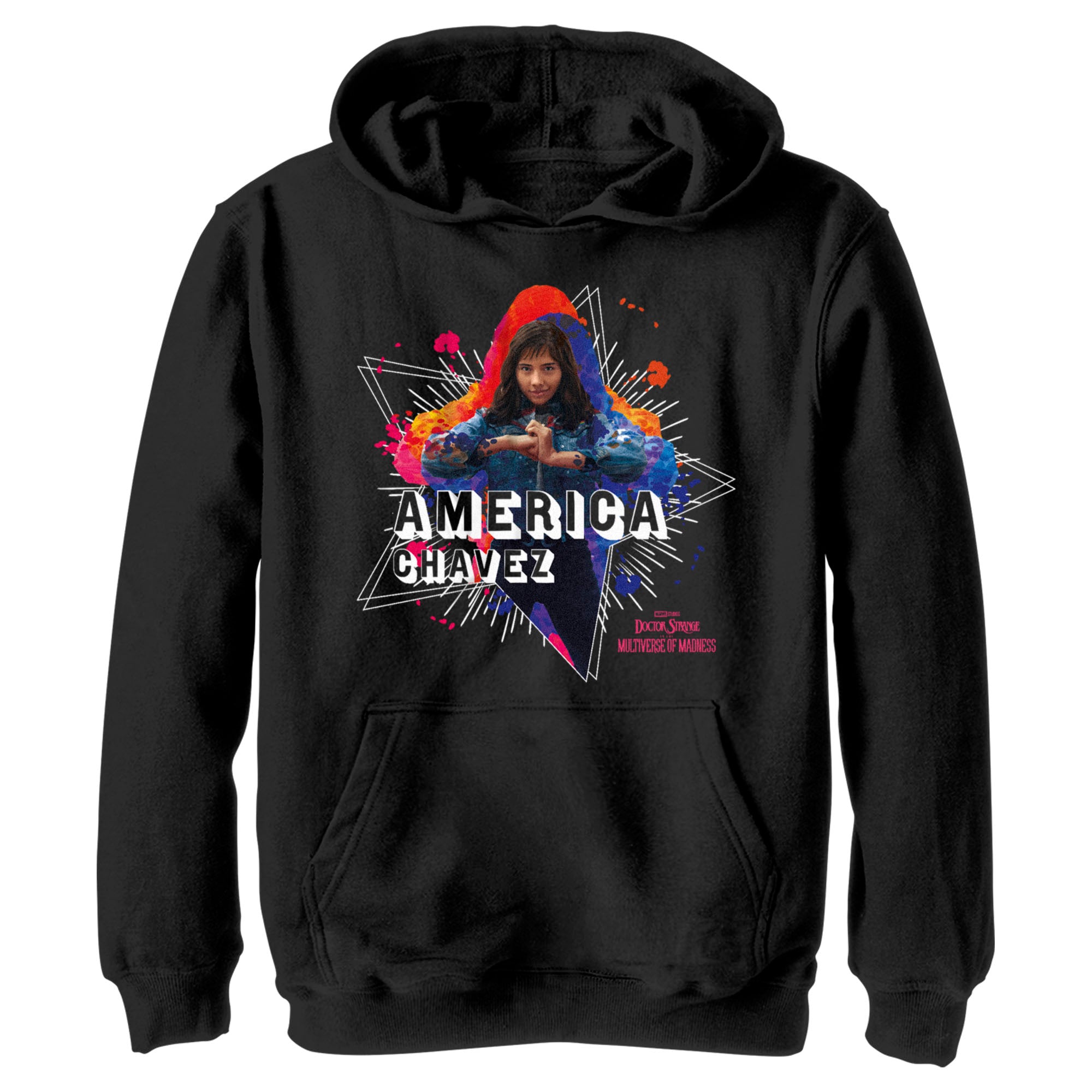 Boy’S Marvel Doctor Strange In The Multiverse Of Madness America Chavez Paint Splatter Pull Over Hoodie