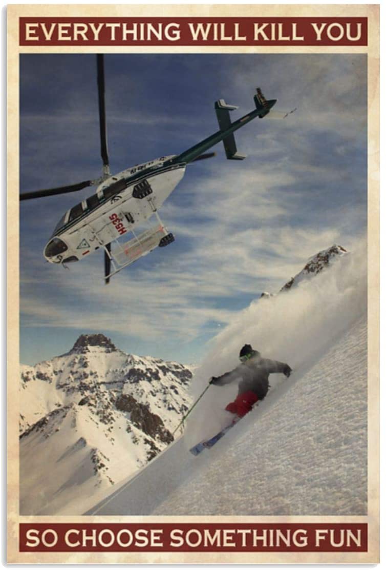 Vintage Skier Racing Helicopter Choose Something Fun Poster Art Print      Home Decor Gift For Men Women Family Friend On Birthday Xmas