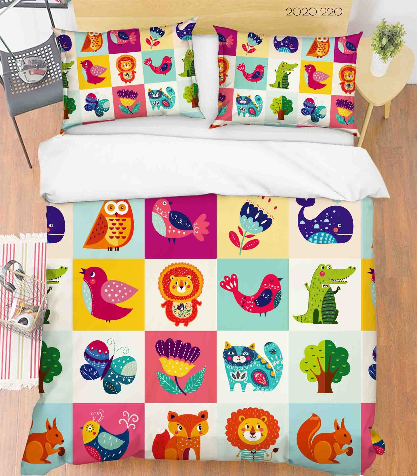 3D Hand Drawn Colorful Animals Quilt Cover Set Bedding Set Duvet Cover Pillowcases 132 Lqh