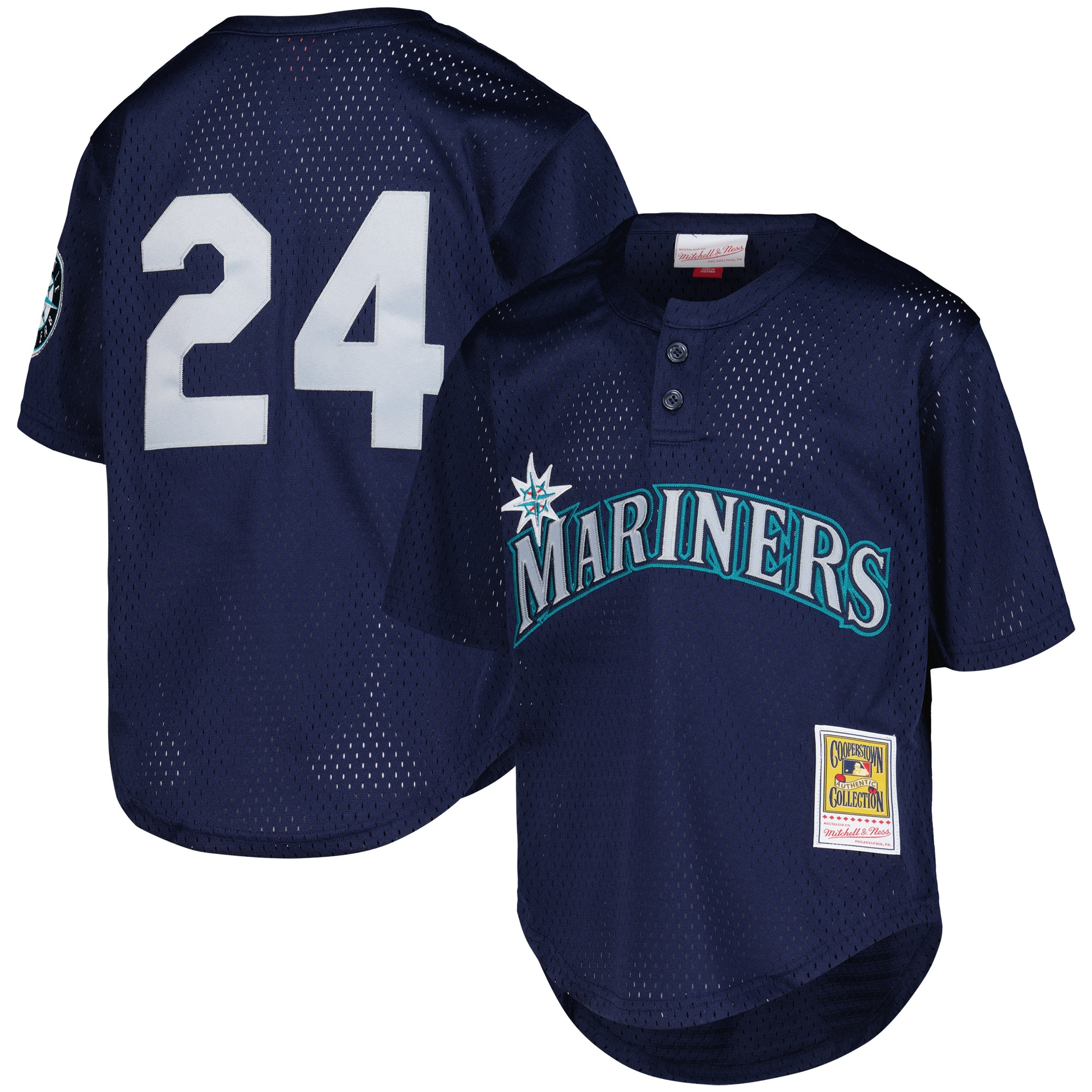 Ken Griffey Jr. Seattle Mariners Mitchell & Ness Youth Cooperstown Collection Mesh Batting Practice Jersey – Navy