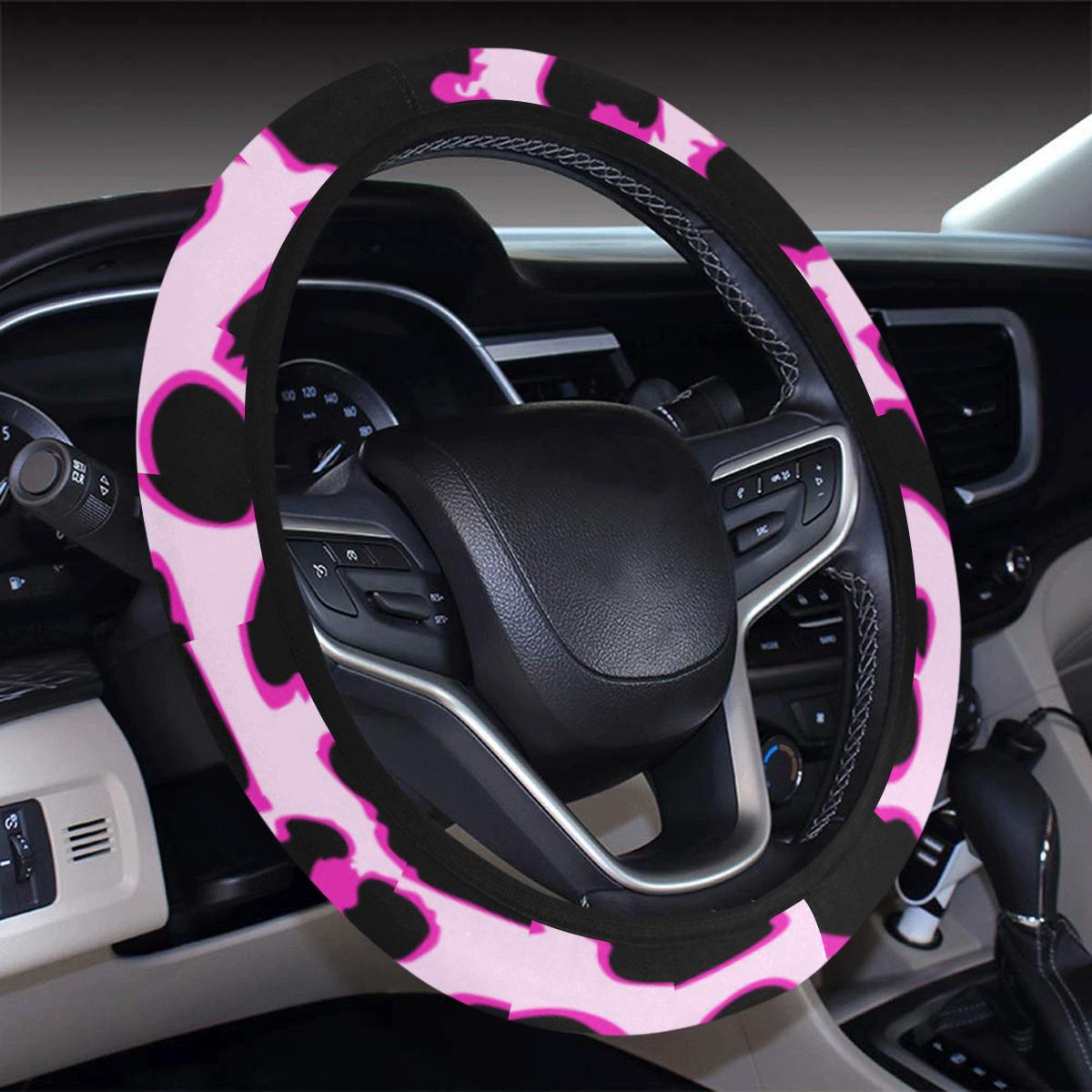 Pink Leopard Print Steering Wheel Cover With Elastic Edge