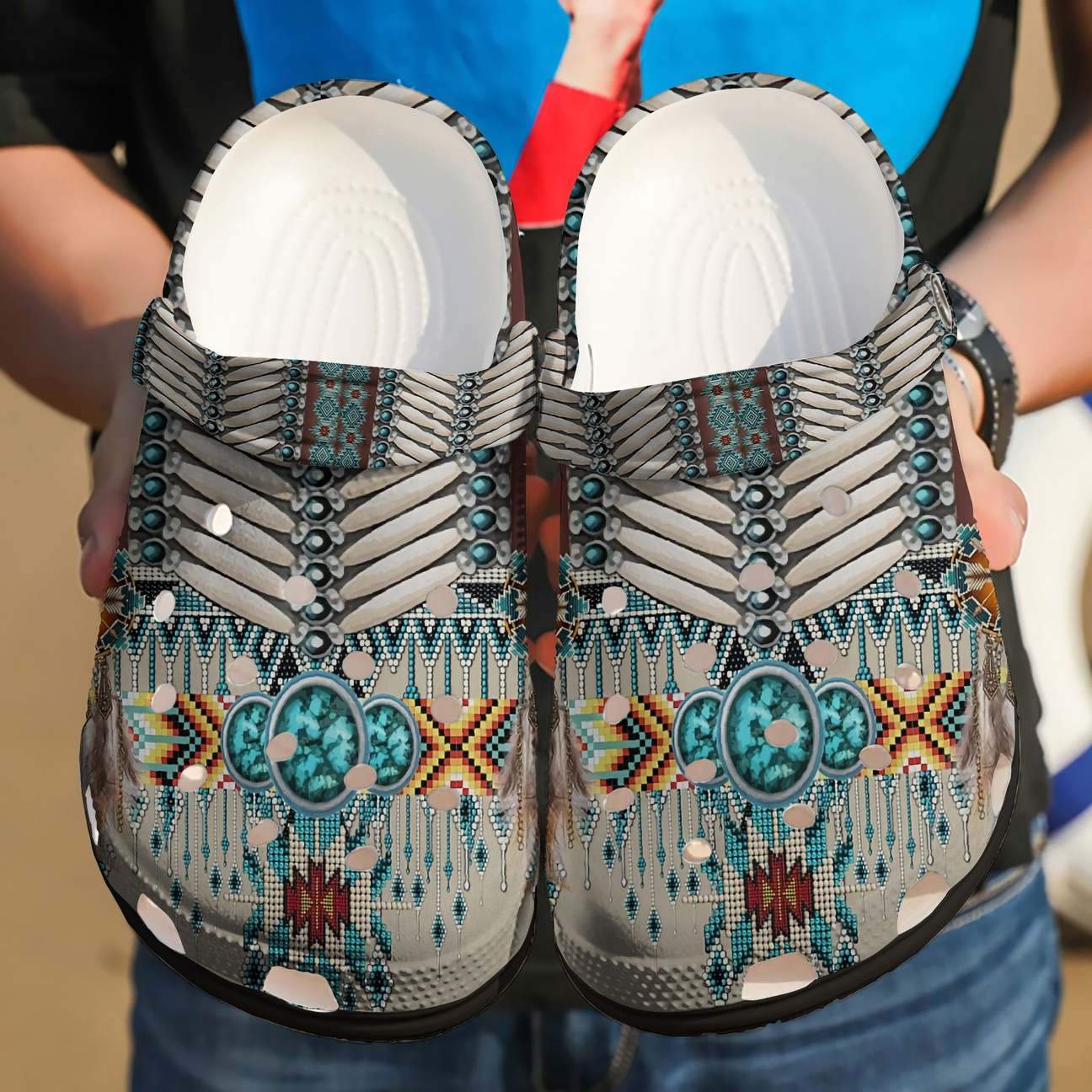 Native American Personalized Clog, Custom Name, Text, Color, Number Fashion Style For Women, Men, Kid, Print 3D Blue Pattern