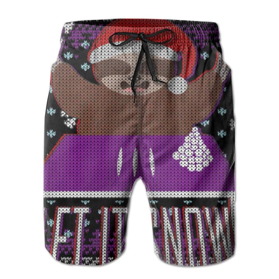 2 Pack Ugly Christmas Sweater Let It Snow Sloth On Drugs Poster Men Swim Trunks Drawstring Elastic Waist Quick Dry Beach Shorts with Mesh Lining Swimwear Bathing Suits