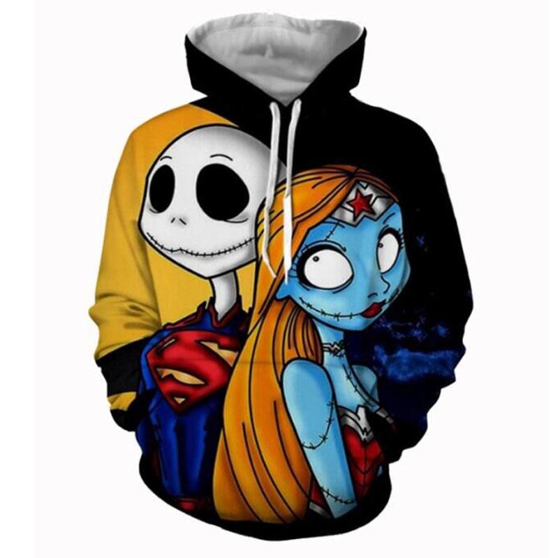 3D Print Hoodies The Nightmare Before Christmas Jack Skellington And Sally Unisex  Pullover Hoodies