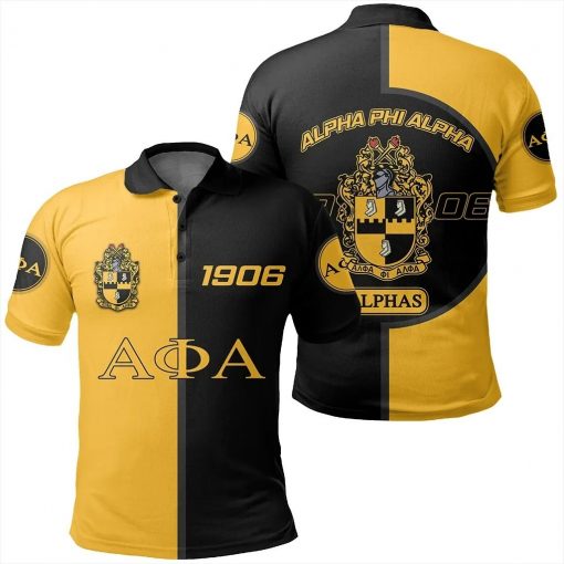 Alpha Phi Alpha 1906 Emblem Alphas Black And Old Gold Polo Shirt