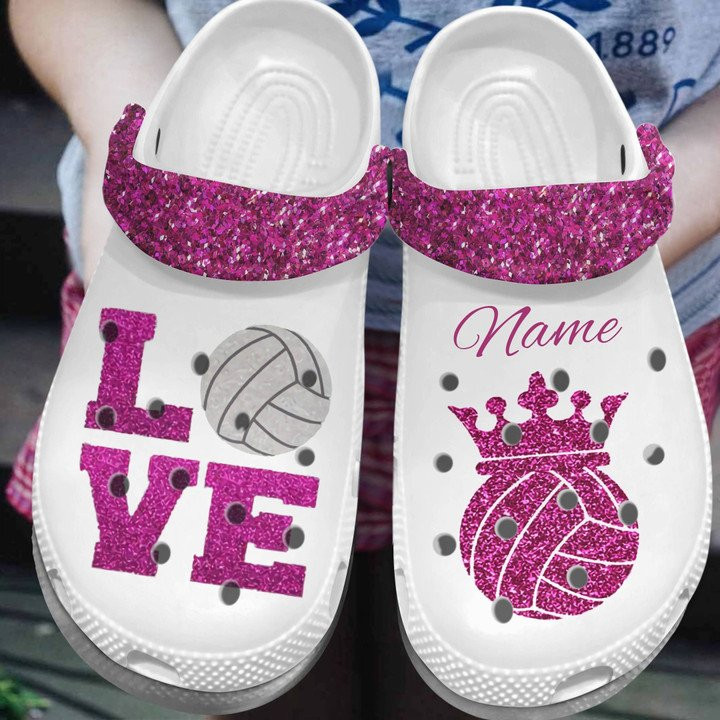 Love Pink Volleyball Shoes Queen Volleyball Crocs Clogs Gift For Women Girl Queen