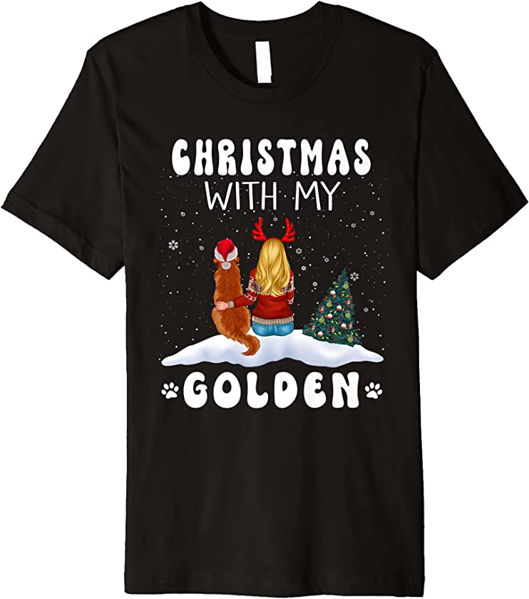 Christmas With My Golden Retriever Dog Puppy Funny Xmas Premium T-Shirt