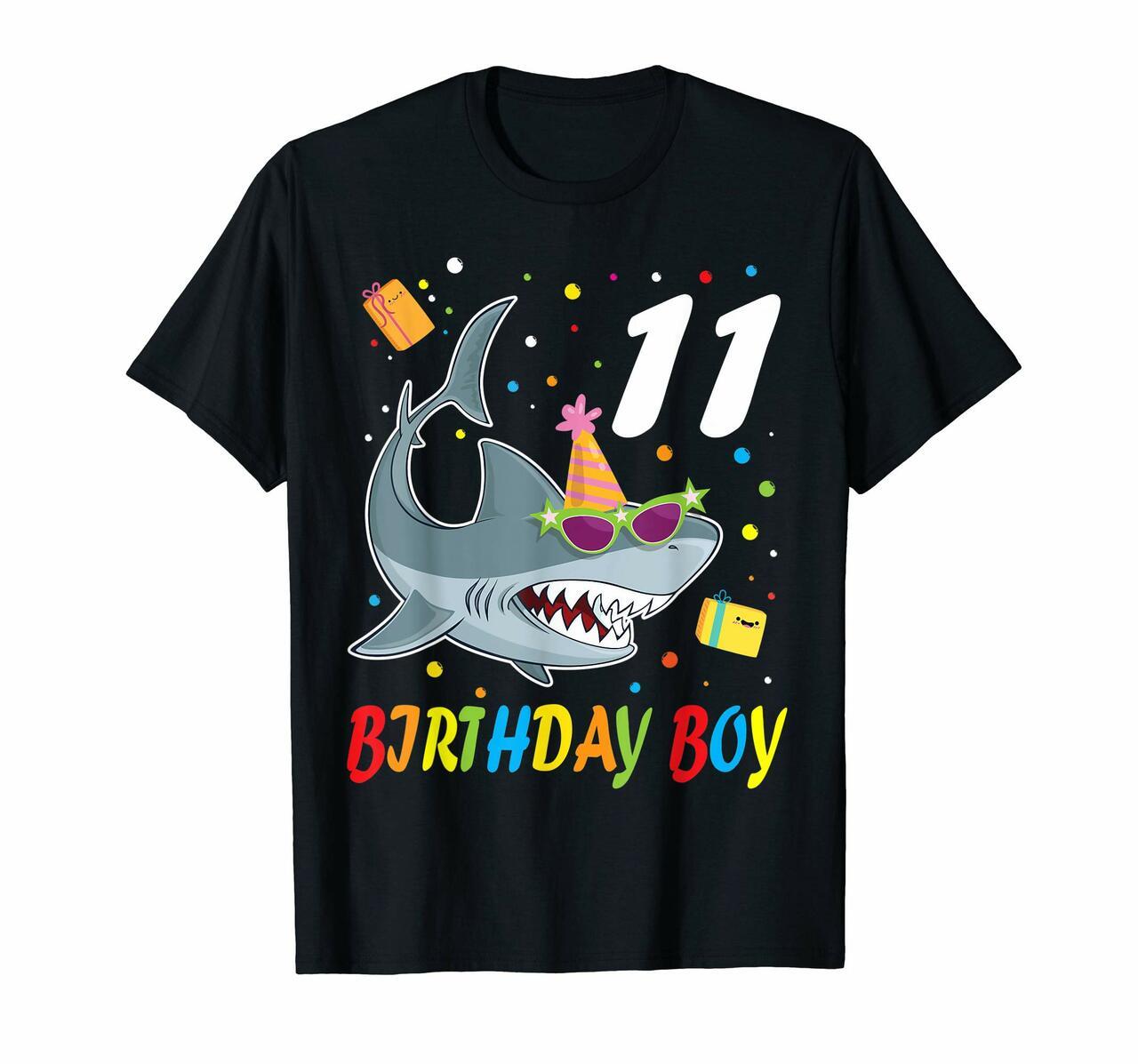 Cute Face Angry Smile Shark 11 Years Old Birthday Boy Tshirt