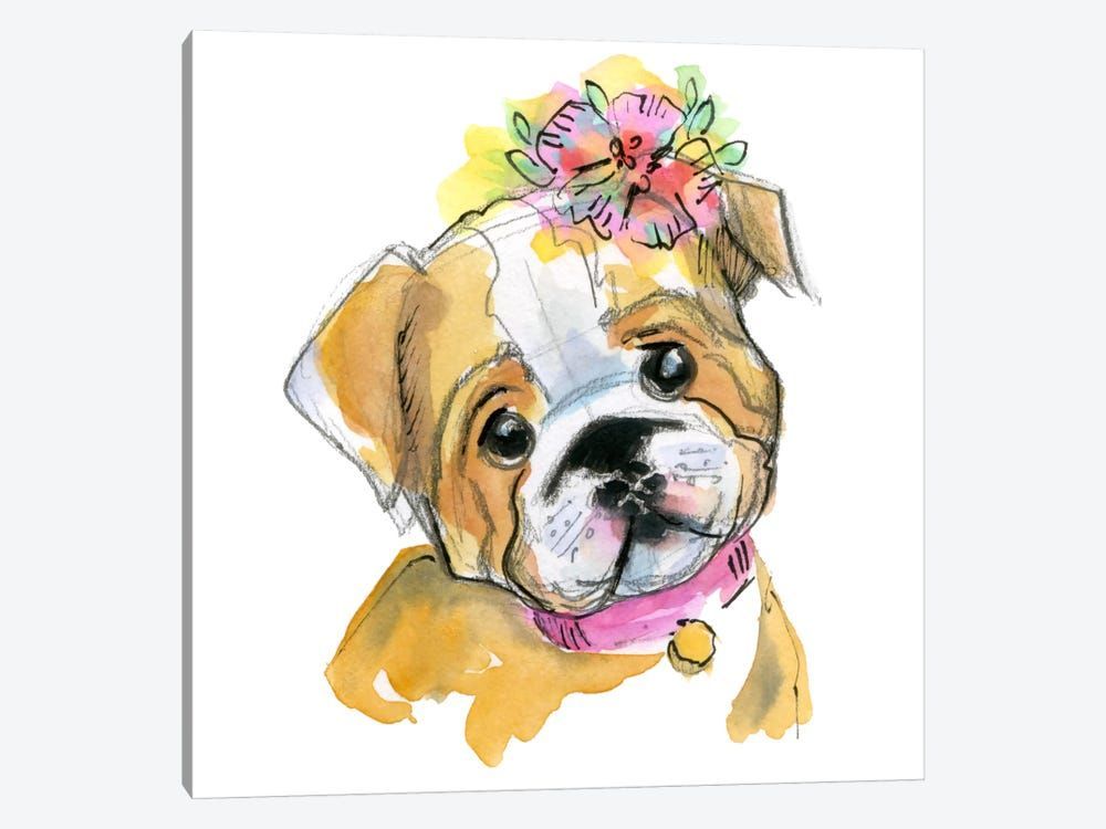 Puppy With Flower Canvas Poster 8″x12″ 12×18″ 18″x26″ 24″x36″ 30″x45″